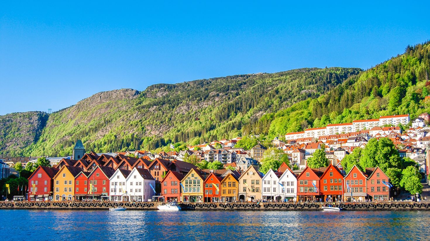 The sight of Bergen in Norway during a bright summer afternoon