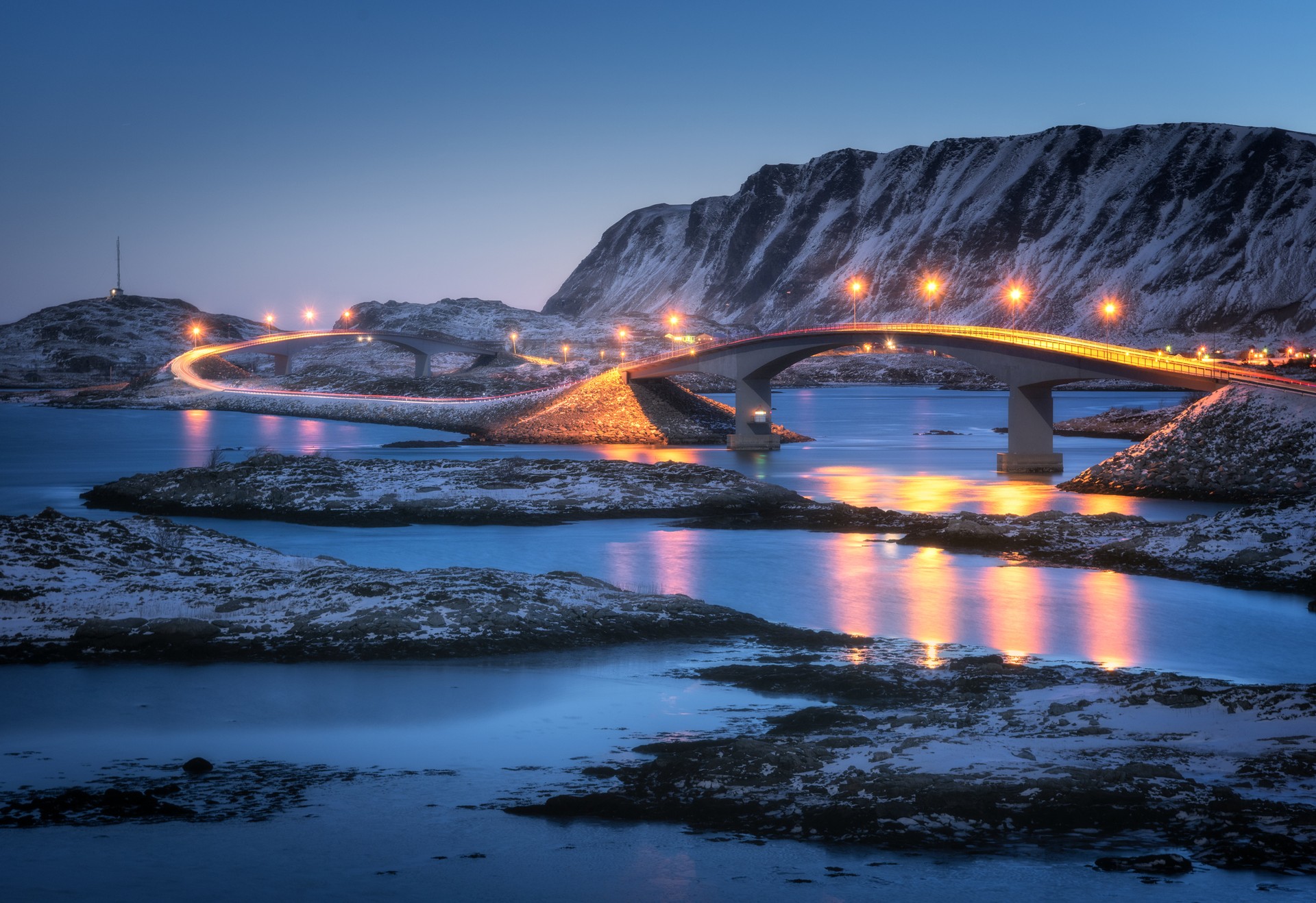 Winter in Lofoten islands, Norway in December.