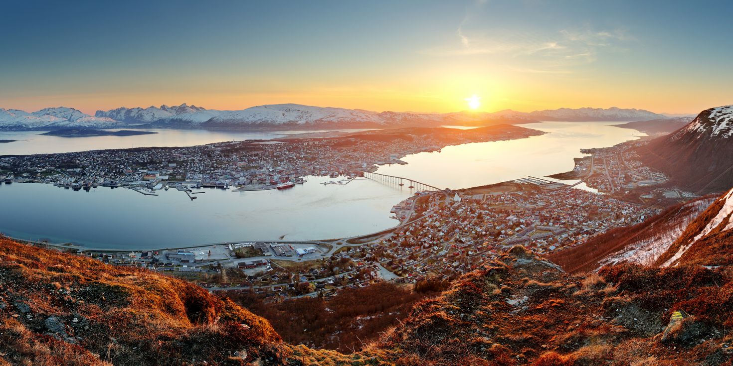 Panoramic view of Tromso at sunset, Norway