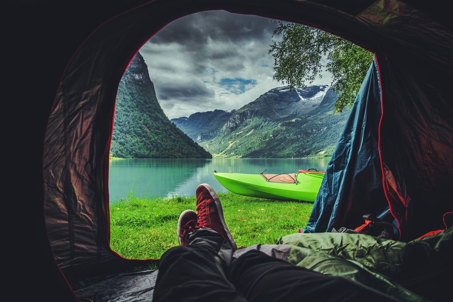 Scenic view from a tent of the Norwegian Landscape, Norway