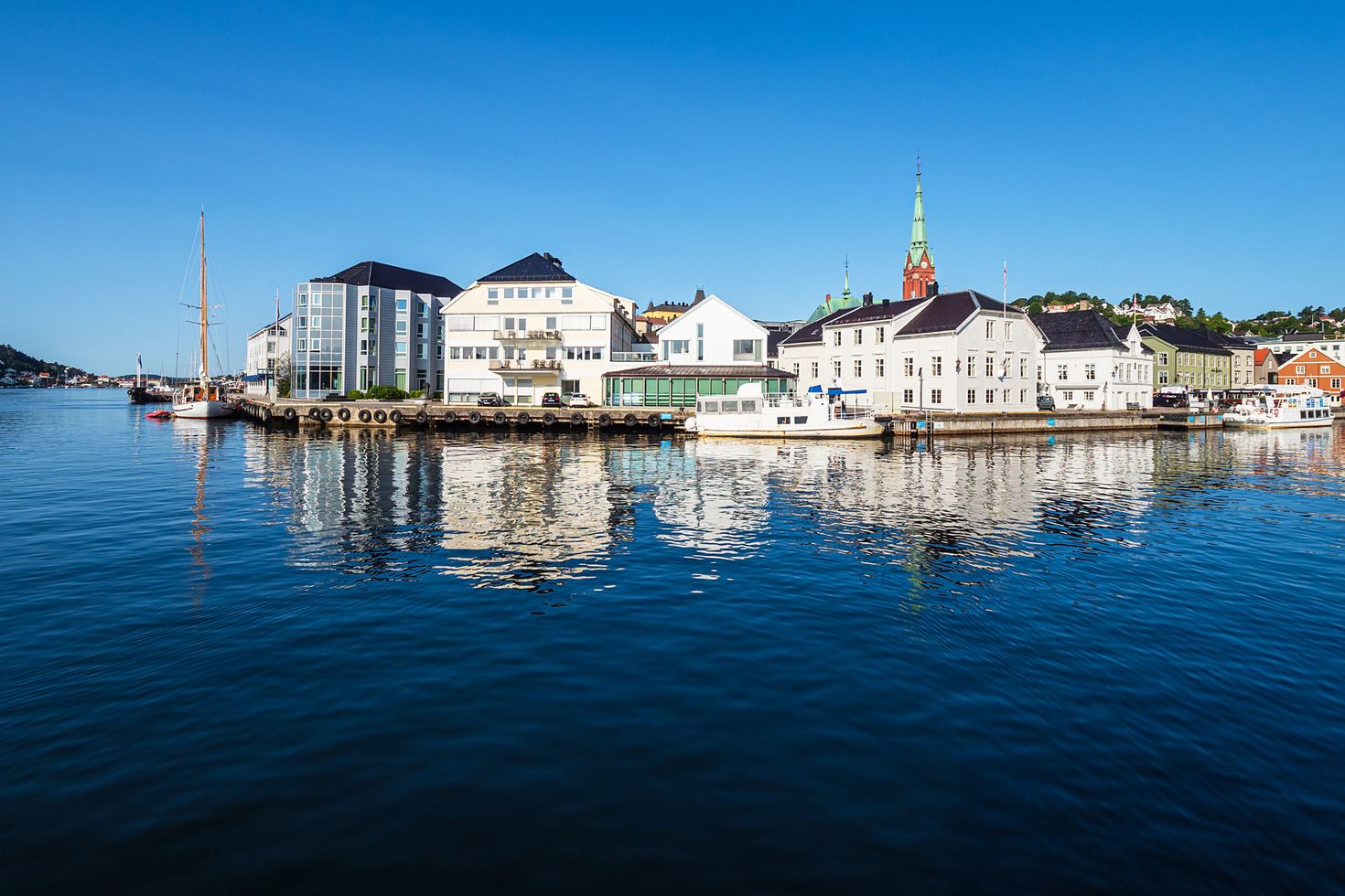 View to the city Arendal in Norway in September