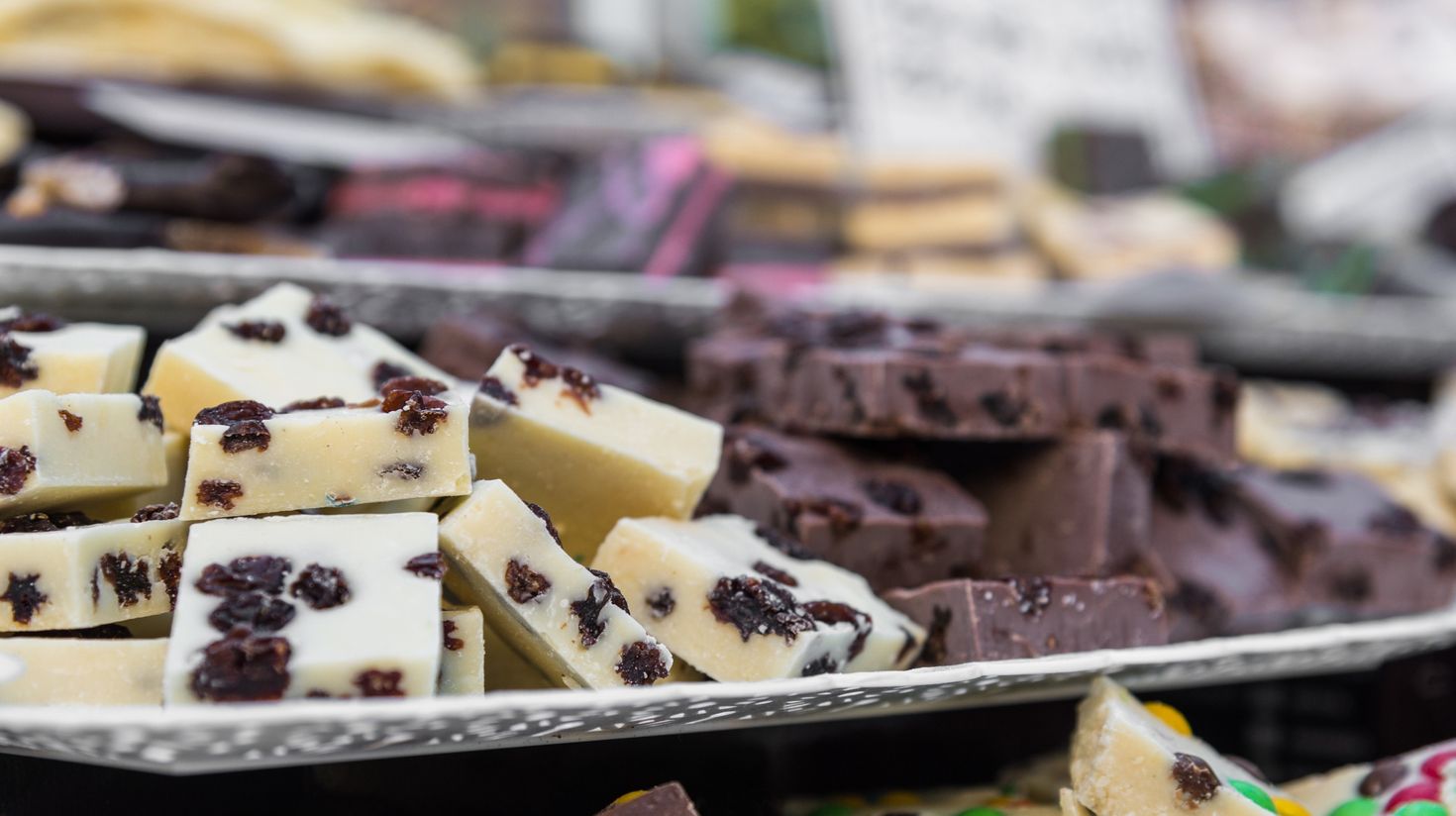 Different types of chocolates displayed in a plate  in Patagonia.