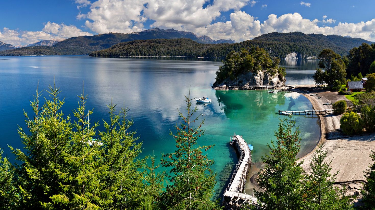 Lake Nahuel Huapi during clear weather in Patagonia.