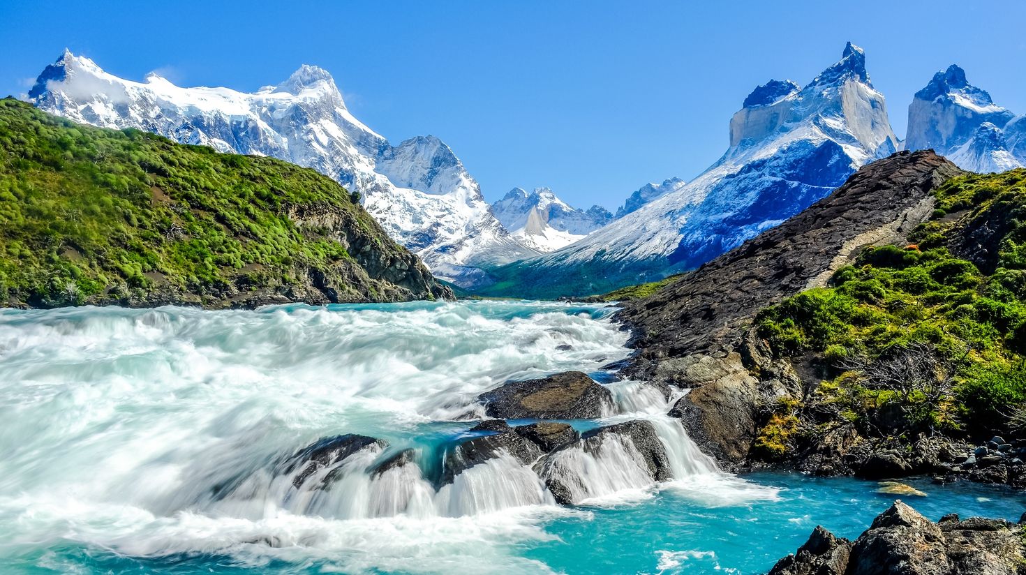 Beautiful Patagonia landscape at Salto Grande Waterfall with Andes mountain