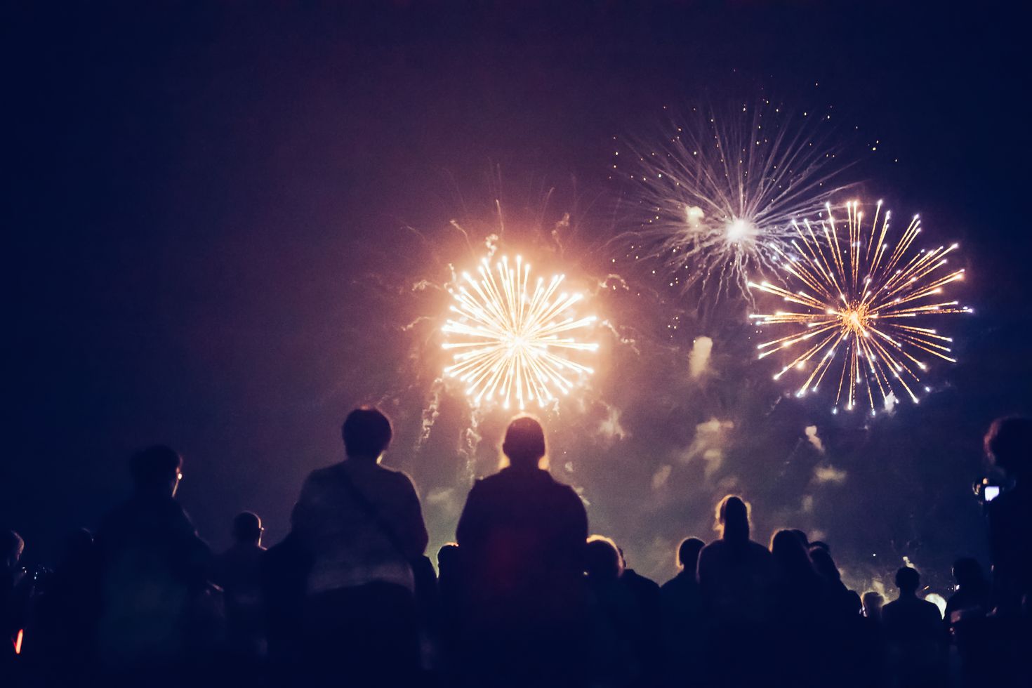 Crowd watching fireworks during New Year's eve in Patagonia.