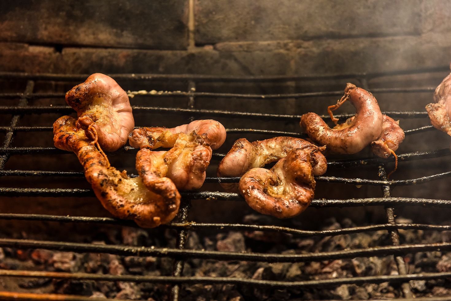 Cow bowels presented on a grill during Nacional del Lupulo festival.