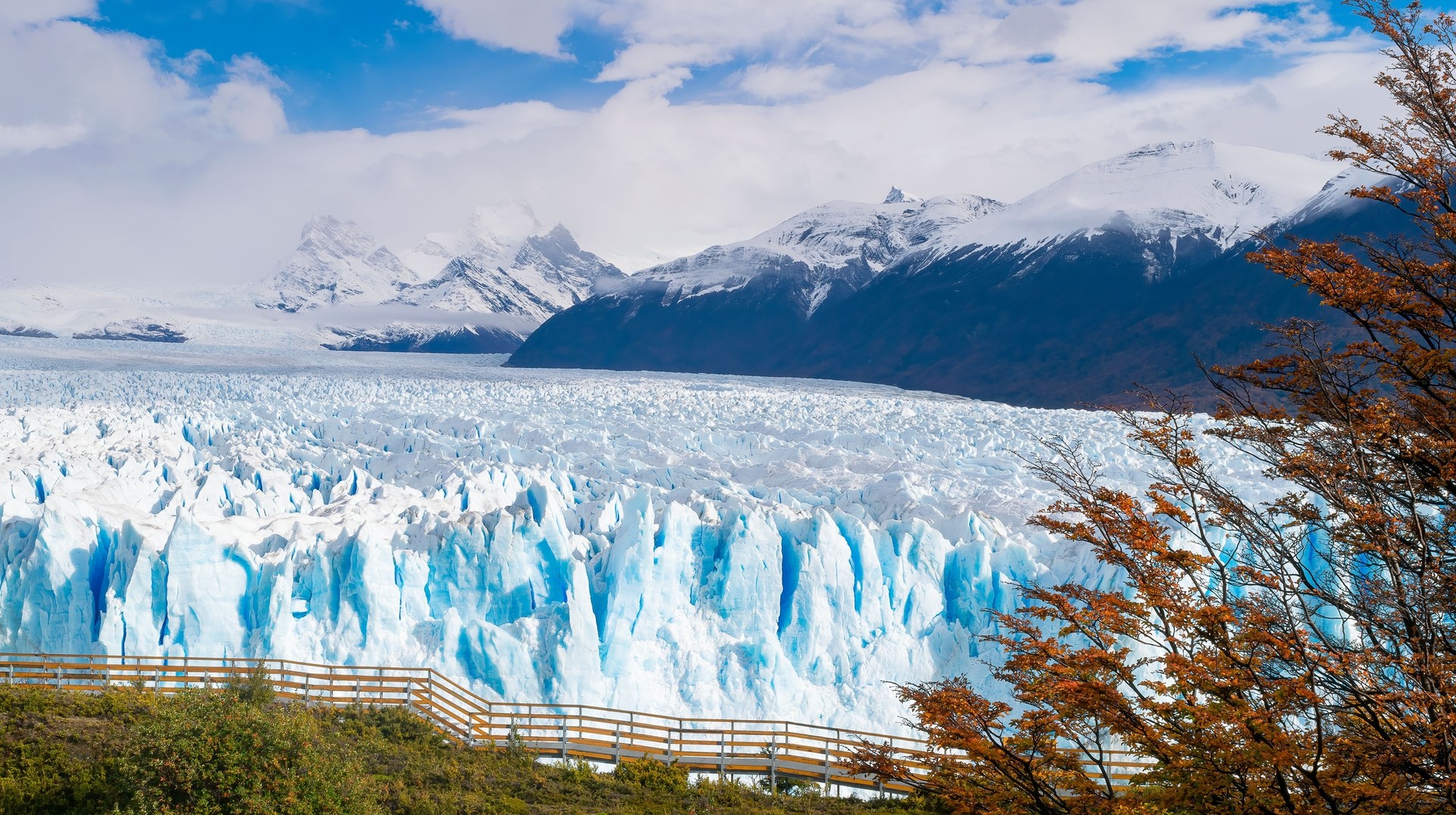 Enjoy the Perinto Moreno Glacier's splendor and snow in Patagonia during July. Beautiful view of Perinto Moreno Glacier in Patagonia in July.