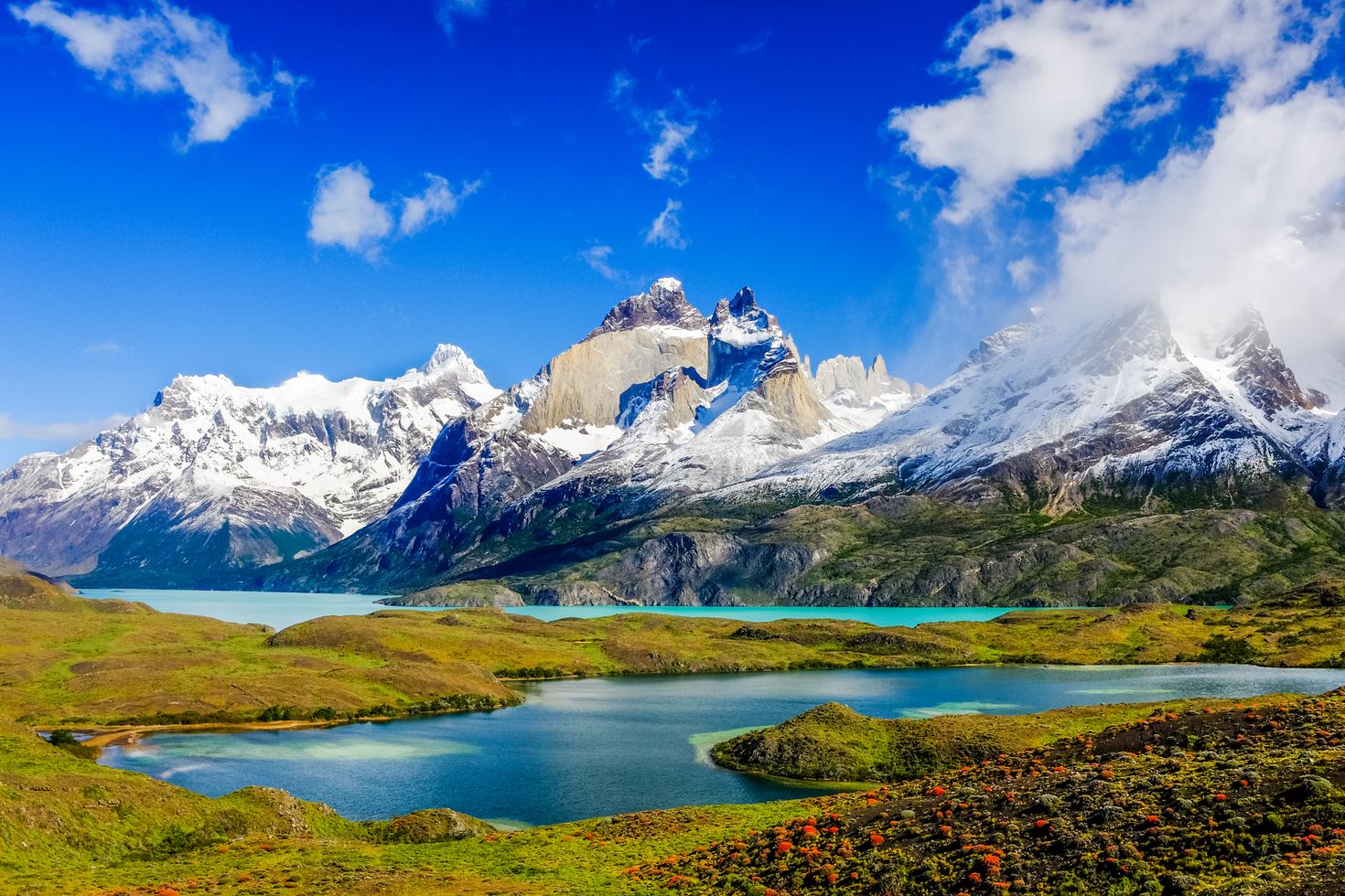 Beautiful Patagonia landscape with Andes Mountain and lake in Patagonia.