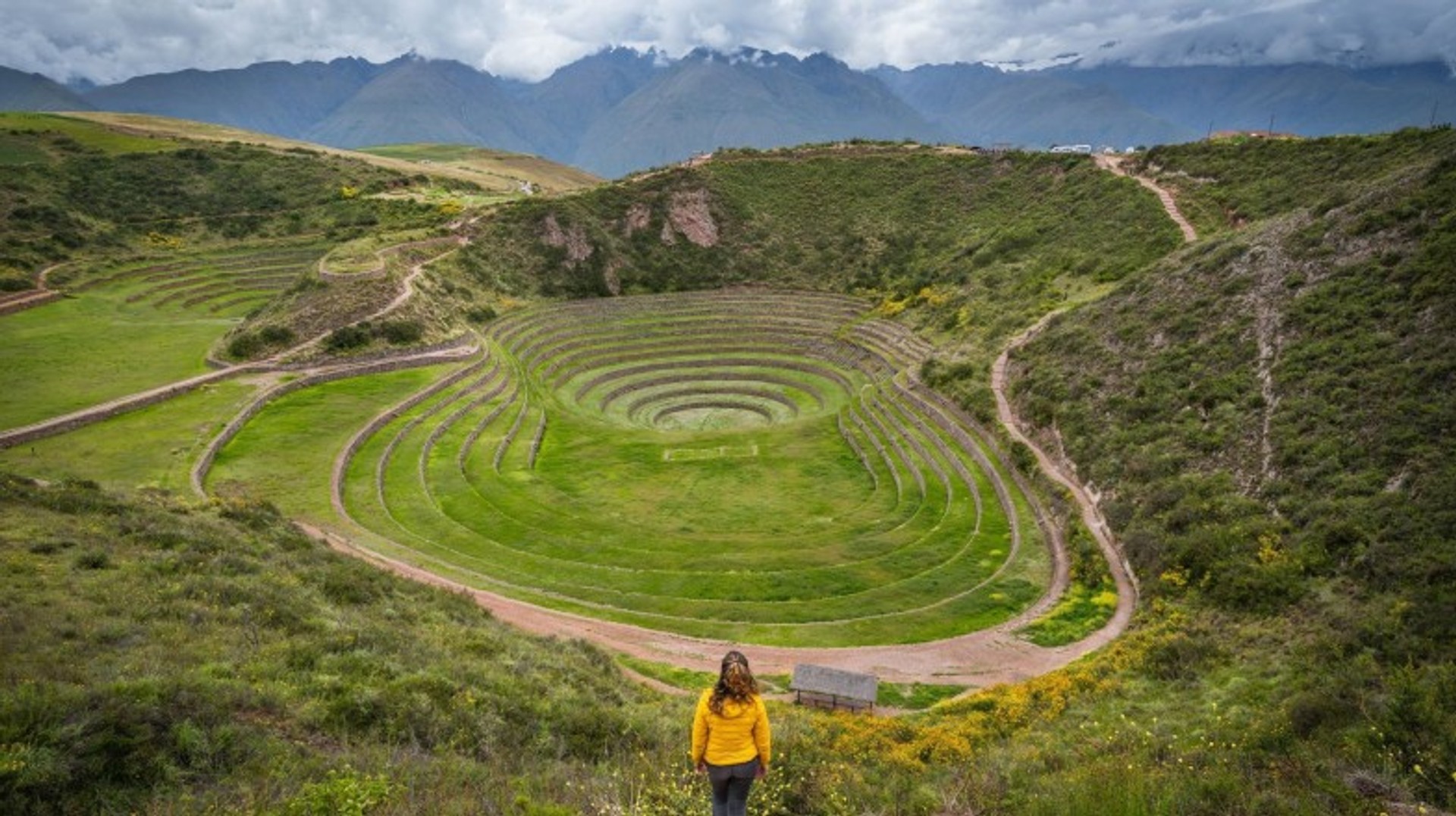 During your 11 days in Peru, don’t miss the chance to explore the fascinating Inca terraces in Moray. Female tourist exploring Inca terraces in Moray during her 11 days in Peru.
