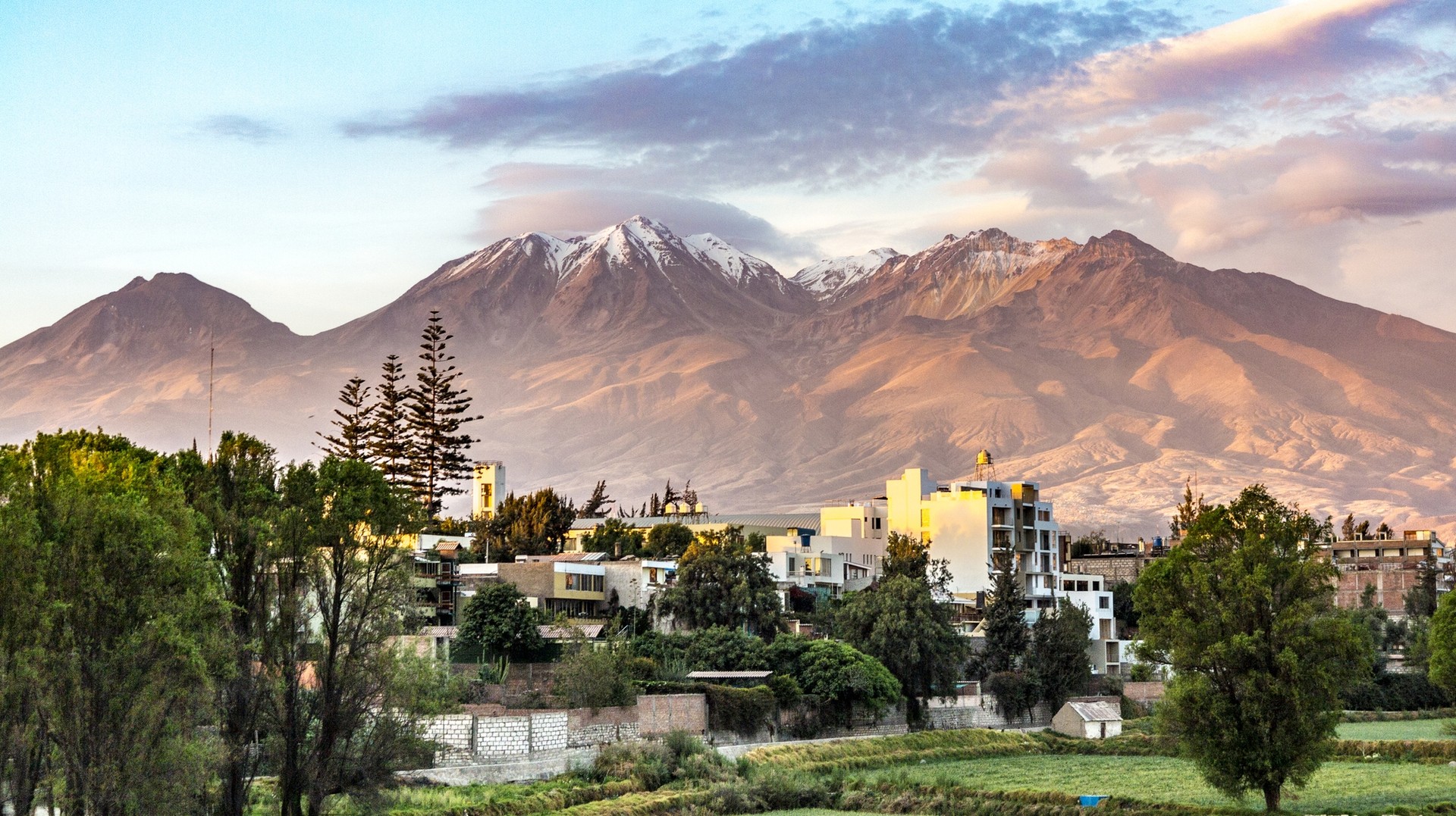 Arequipa with its iconic volcano Chachani in the background, Peru in December
