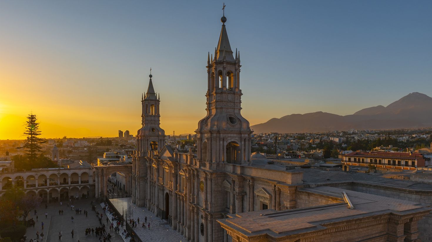 Cityscape of Arequipa with its Catholic Cathedral and Plaza de Armas main s