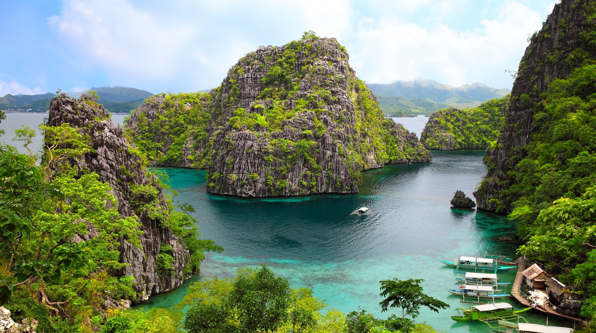 Philippines in May sees hot weather and sunny days. Wide angle view of Busuanga island in the Philippines in May.