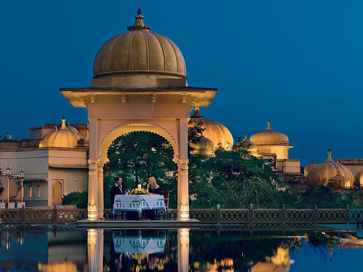 Honeymoon dinner at Rajvilas Oberoi