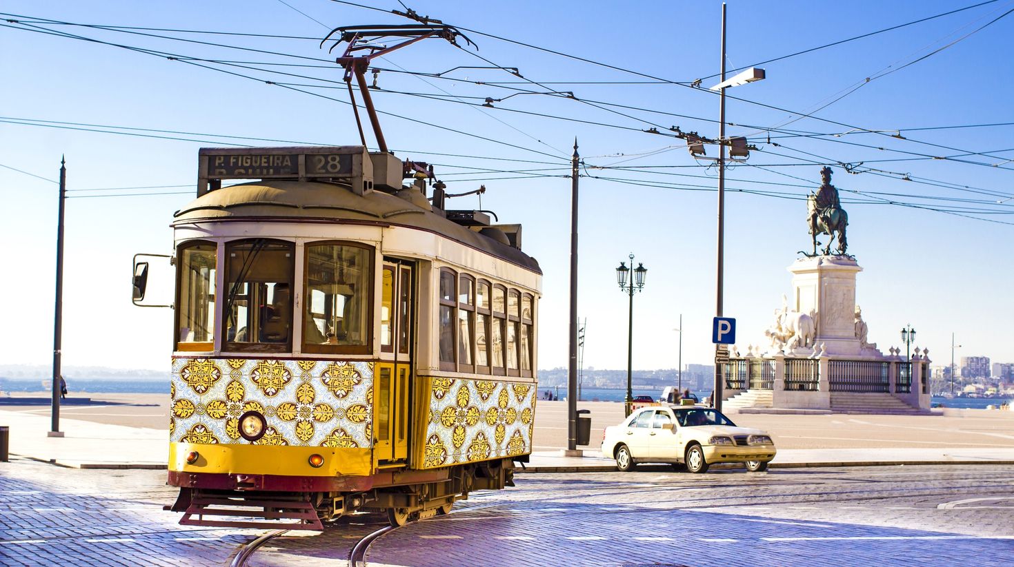 Lisbon trams stock photo