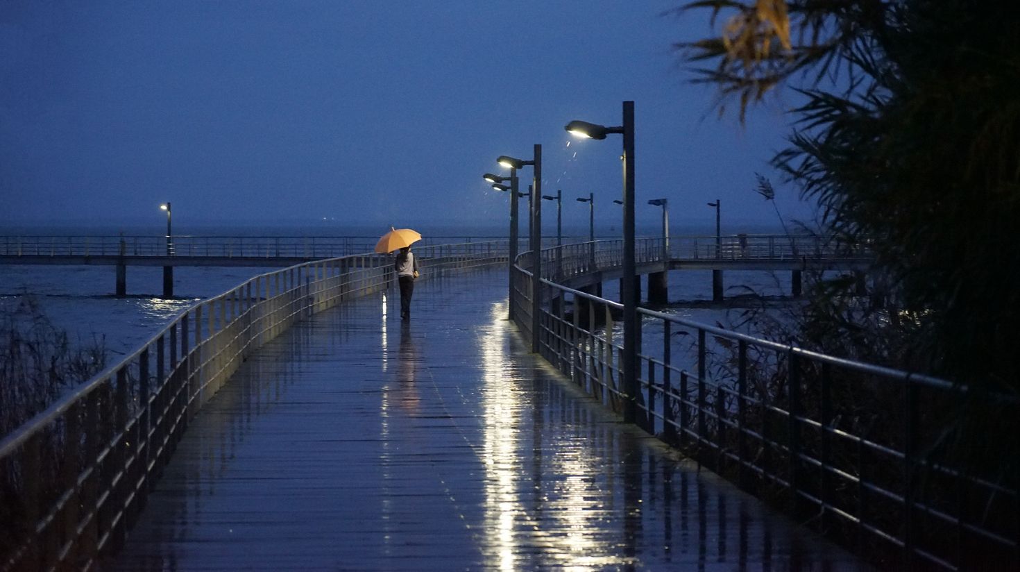 Pedestrian area in rainy night located in Lisbon