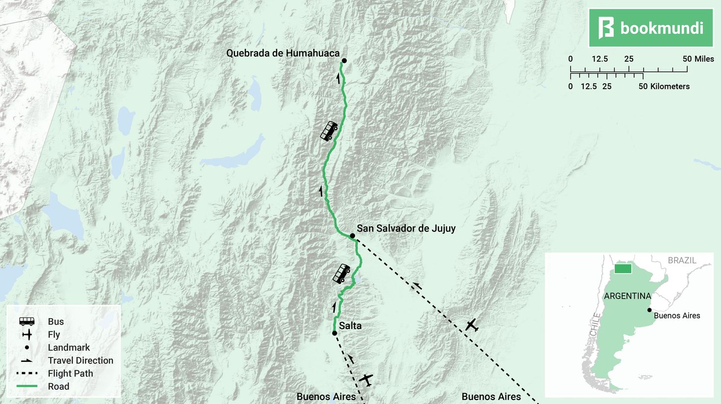Map for getting to Quebrada de Humahuaca