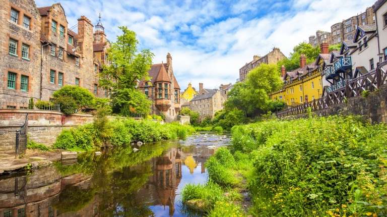 Dean Village district in Edinburg, Scotland in August