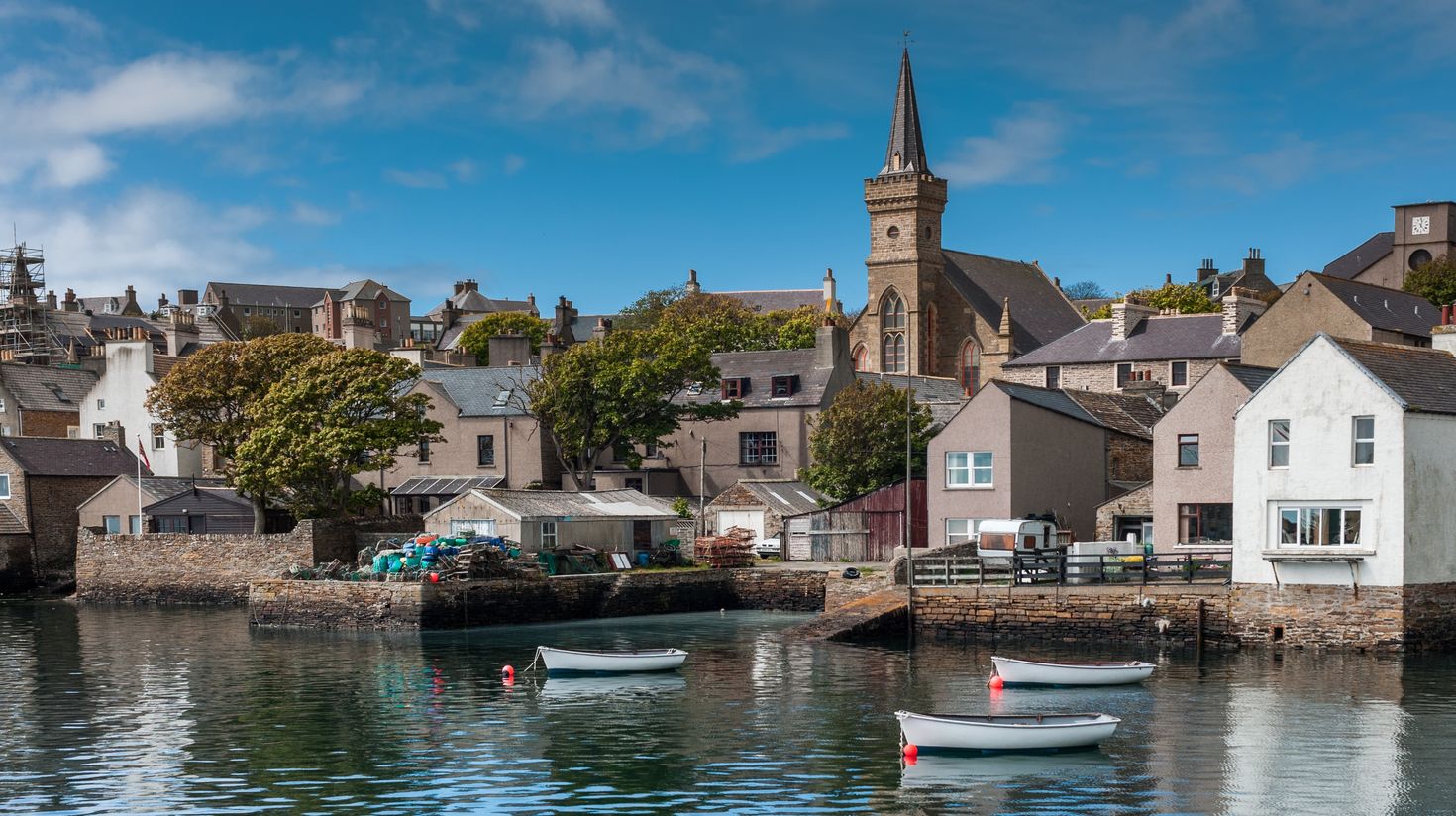 Orkney center of Stromness town, Scotland in July