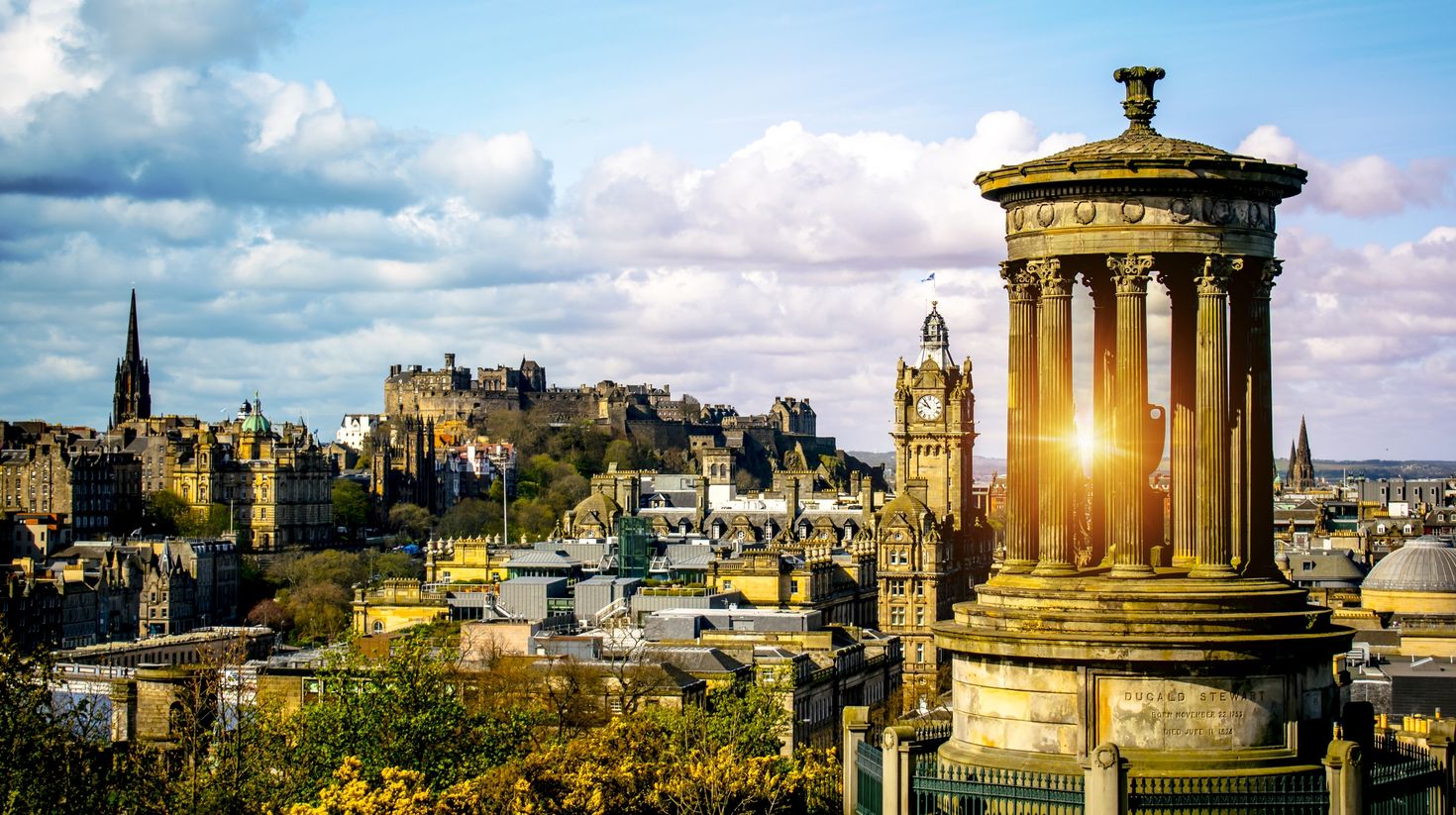 Edinburgh skyline in Scotland in June.