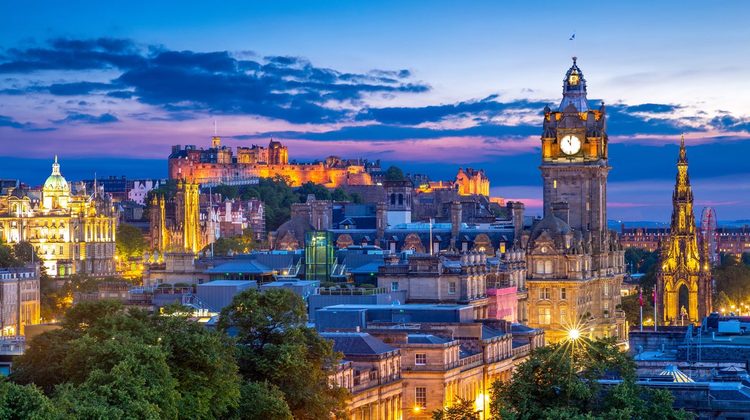 Skyline of Edinburgh in Scotland in June.