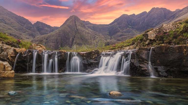 Amazing sunset at the Fairy Pools, Glen Brittle, Isle of Skye, Scotland