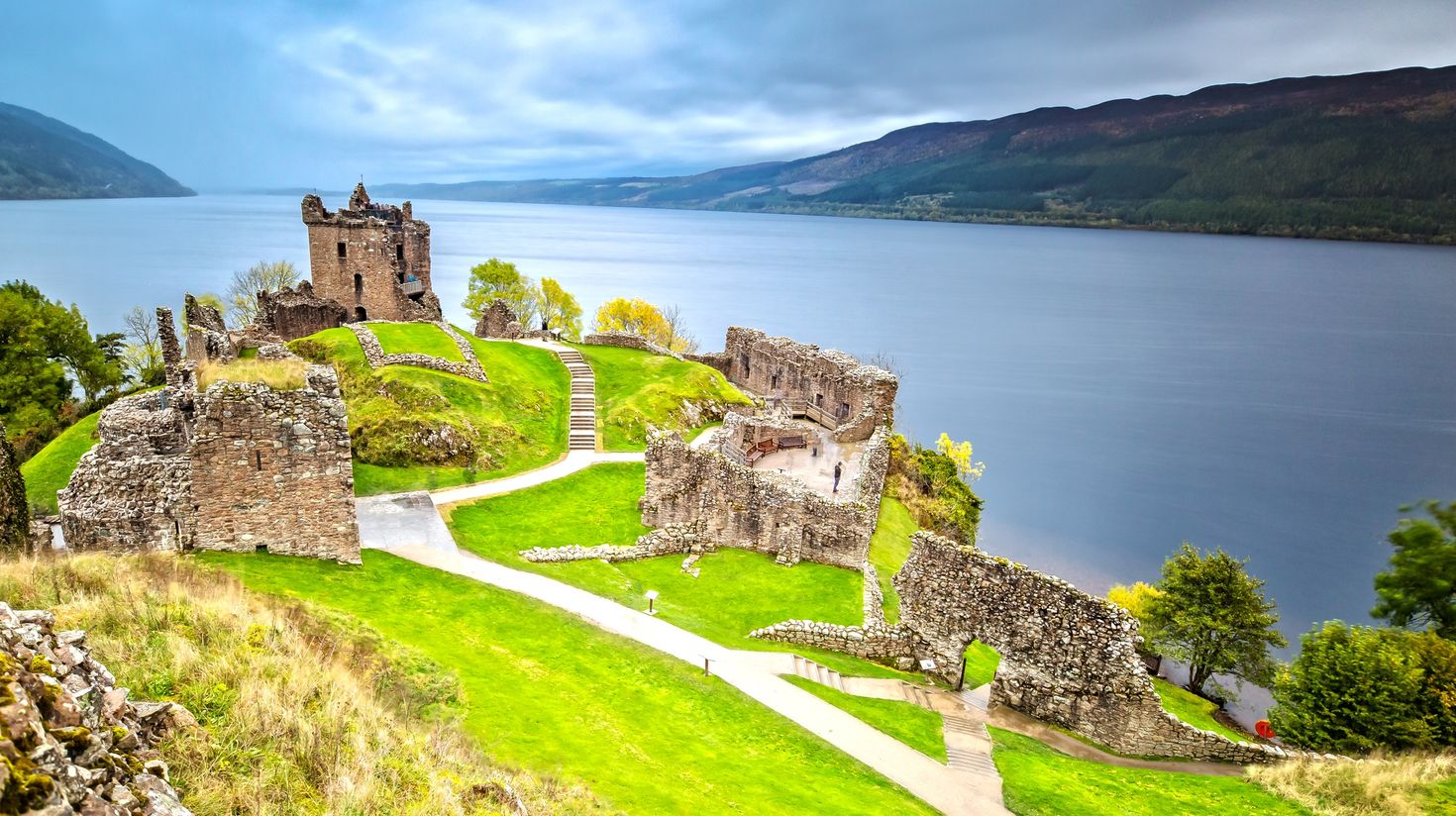 Urquhart Castle on a Rainy Day in Scotland in September