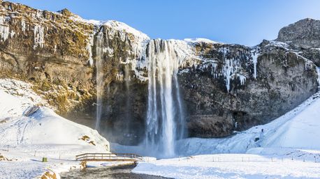 Seljalandsfoss waterfall in winter