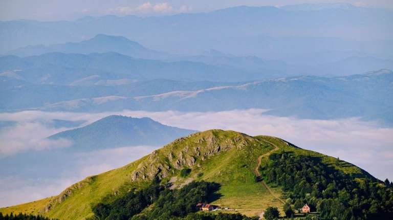Aerial view of Kopaonik mountain on a cloudy day during your 10 days in Serbia.