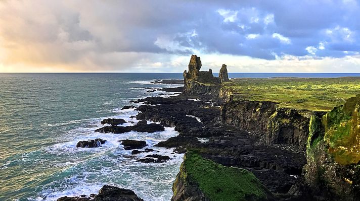 Basalt sea cliffs of Londrangar in Snaefellsjokull National Park