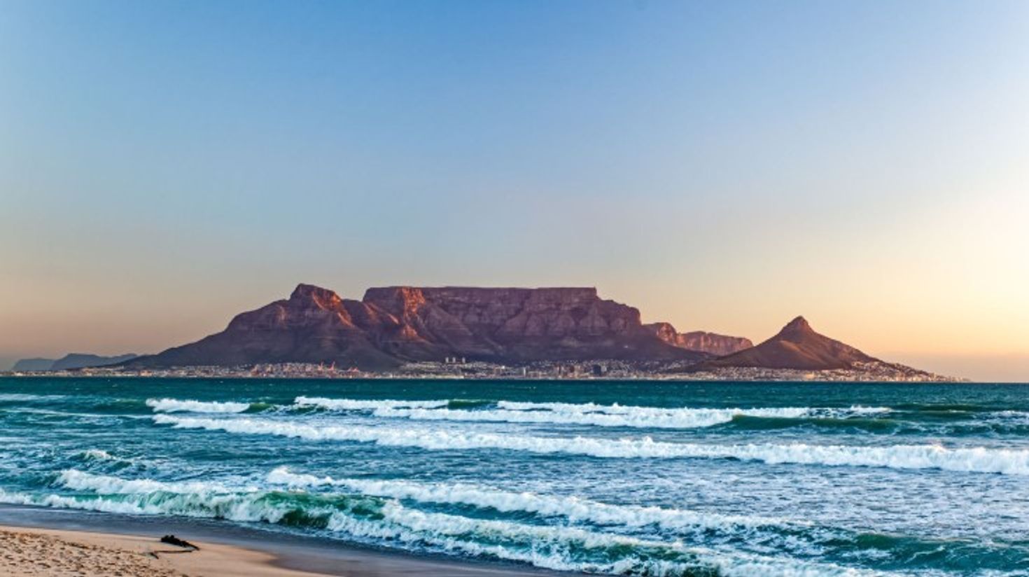 View of Cape Town and Table Mountain from Bloubergstrand.