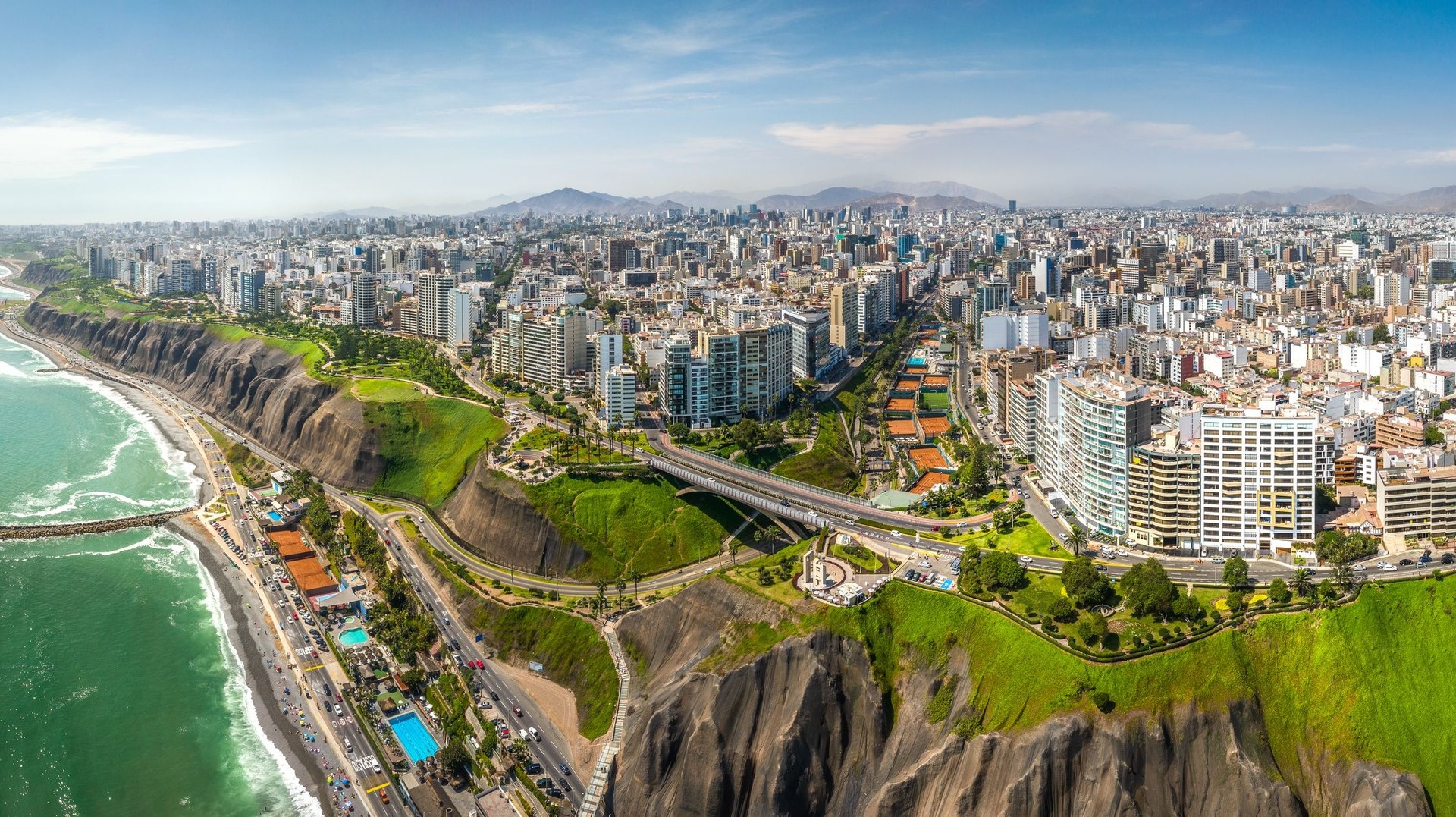 Miraflores is a stunning coastal town in Lima with heaps of things to do and see. Aerial view of the coastal town of Miraflores in Lima, Peru.