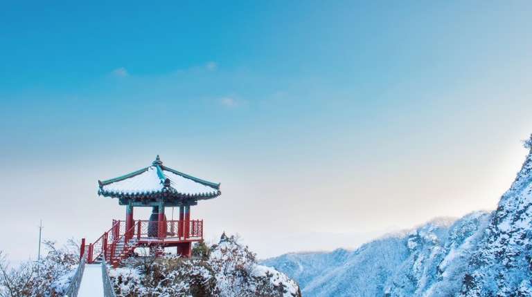 Guemosan covered with snow in South Korea in February.