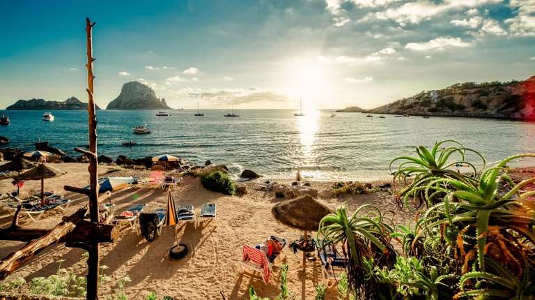 View of Cala d'Hort Beach, Ibiza, Spain in August
