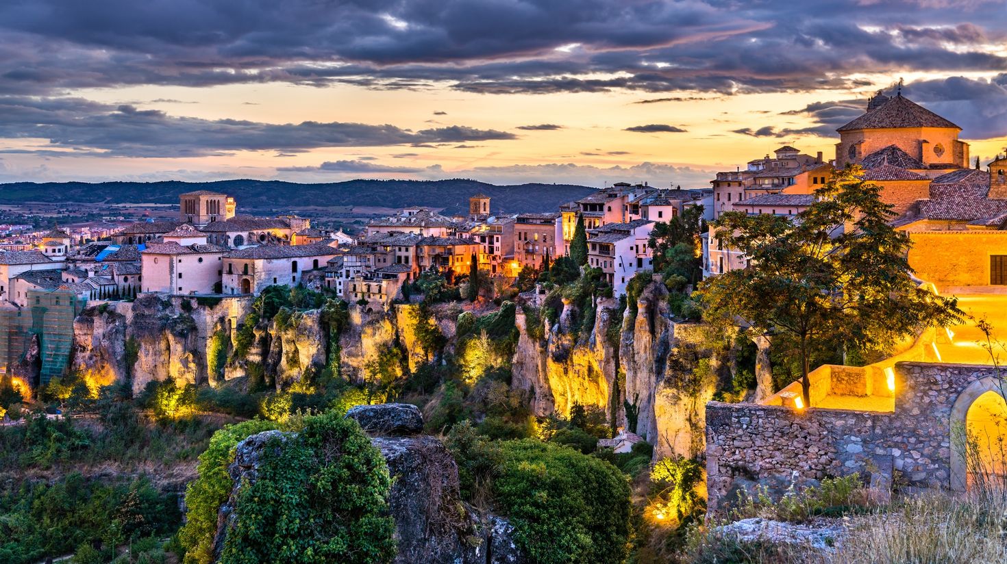 Cityscape of Cuenca at sunset in Castile   La Mancha, Spain