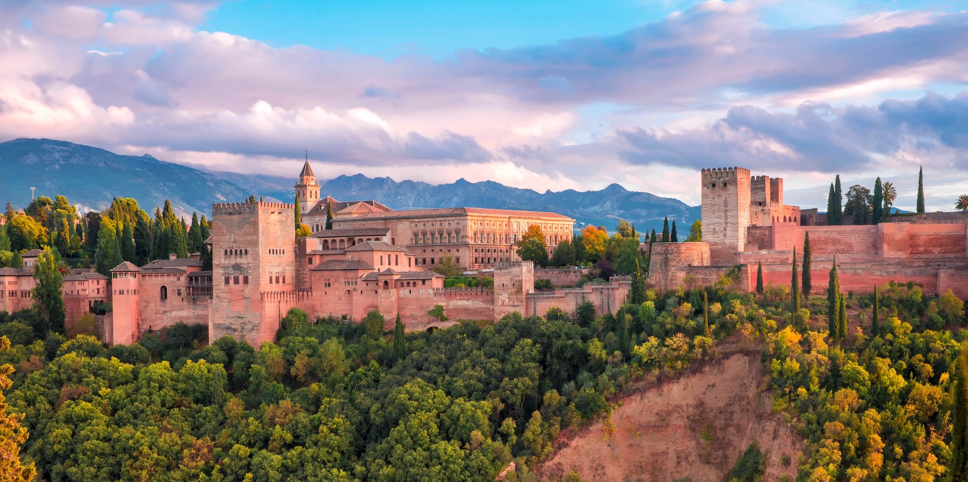 Alhambra at sunset in Granada, Andalusia, Spain
