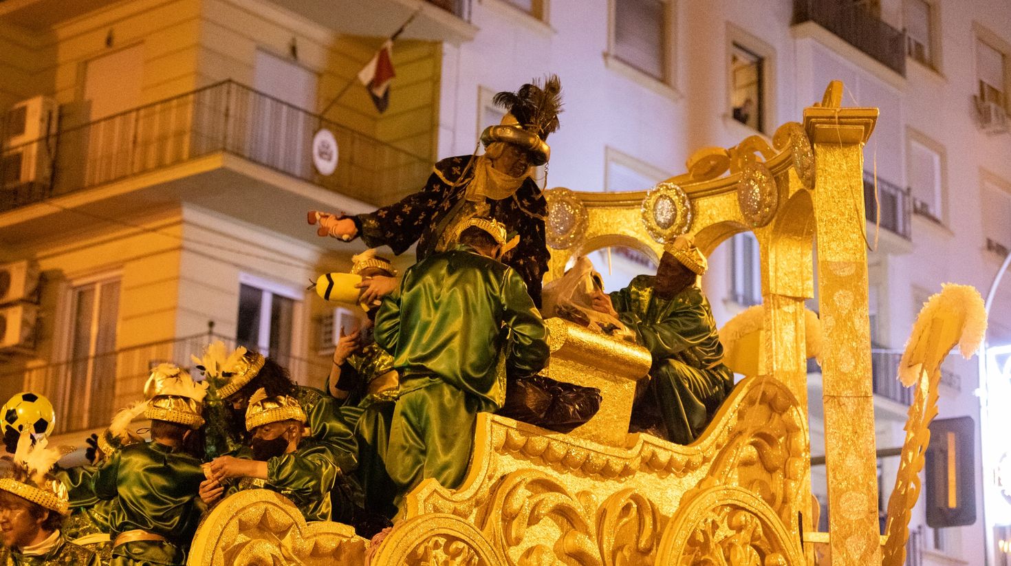 Los Reyes Magos (Three wise men) parade in Seville in the evening.