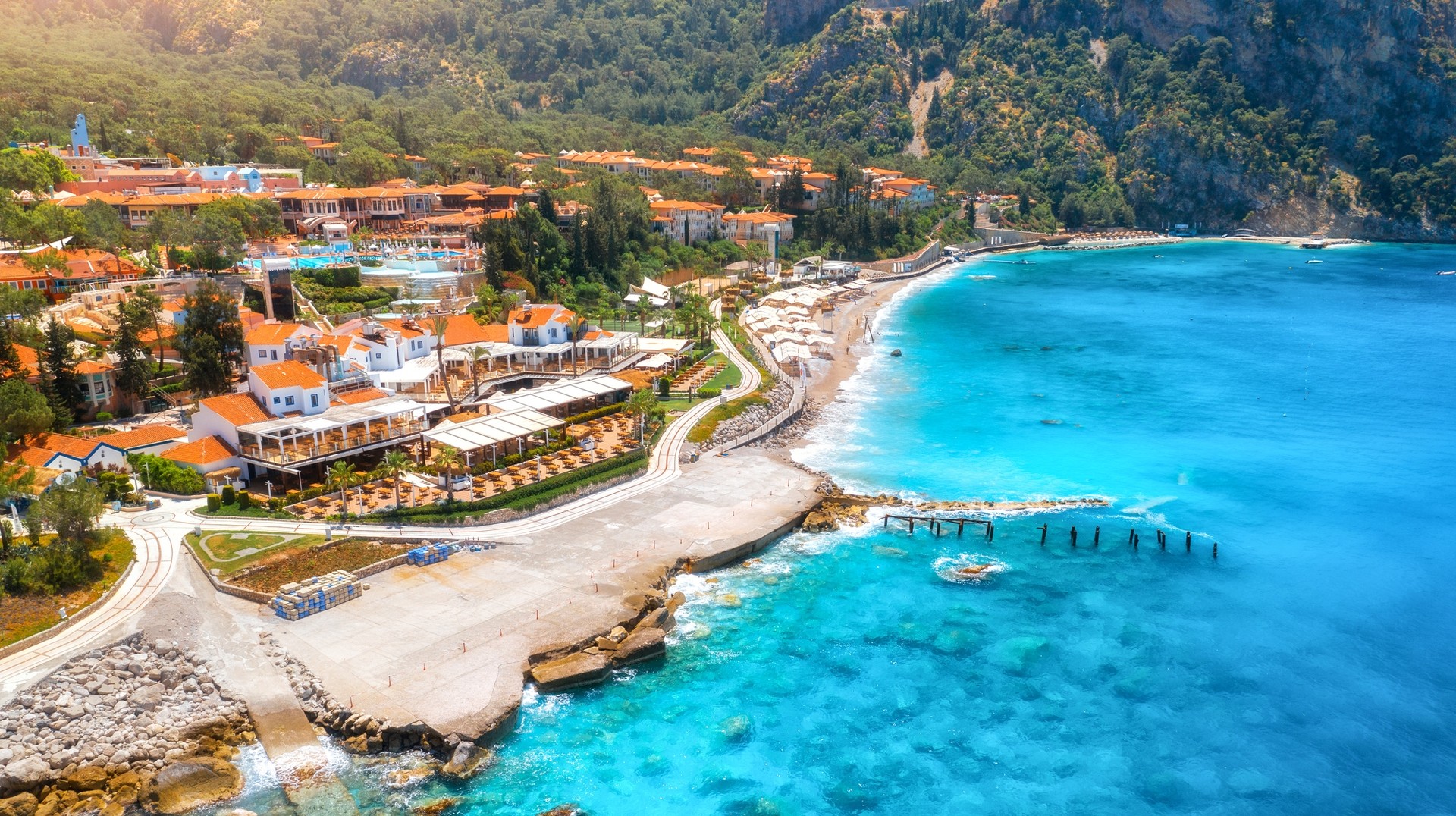 An ariel view of a resort in Oludeniz during summer in Turkey.