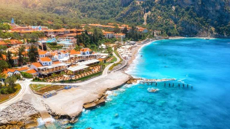 An ariel view of a resort in Oludeniz during summer in Turkey.