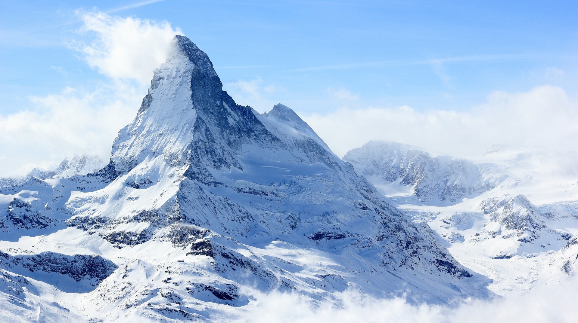 Enjoy the majestic view of the Matterhorn in the peak winter season in Switzerland in January. Watch the Matterhorn covered in snow in Switzerland in January.