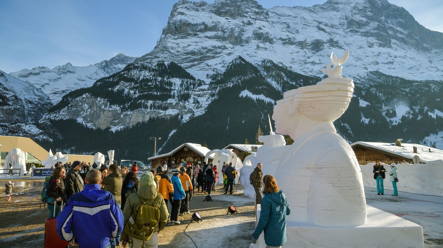 Watch ice sculptures in Grindelwald in Switzerland in January.