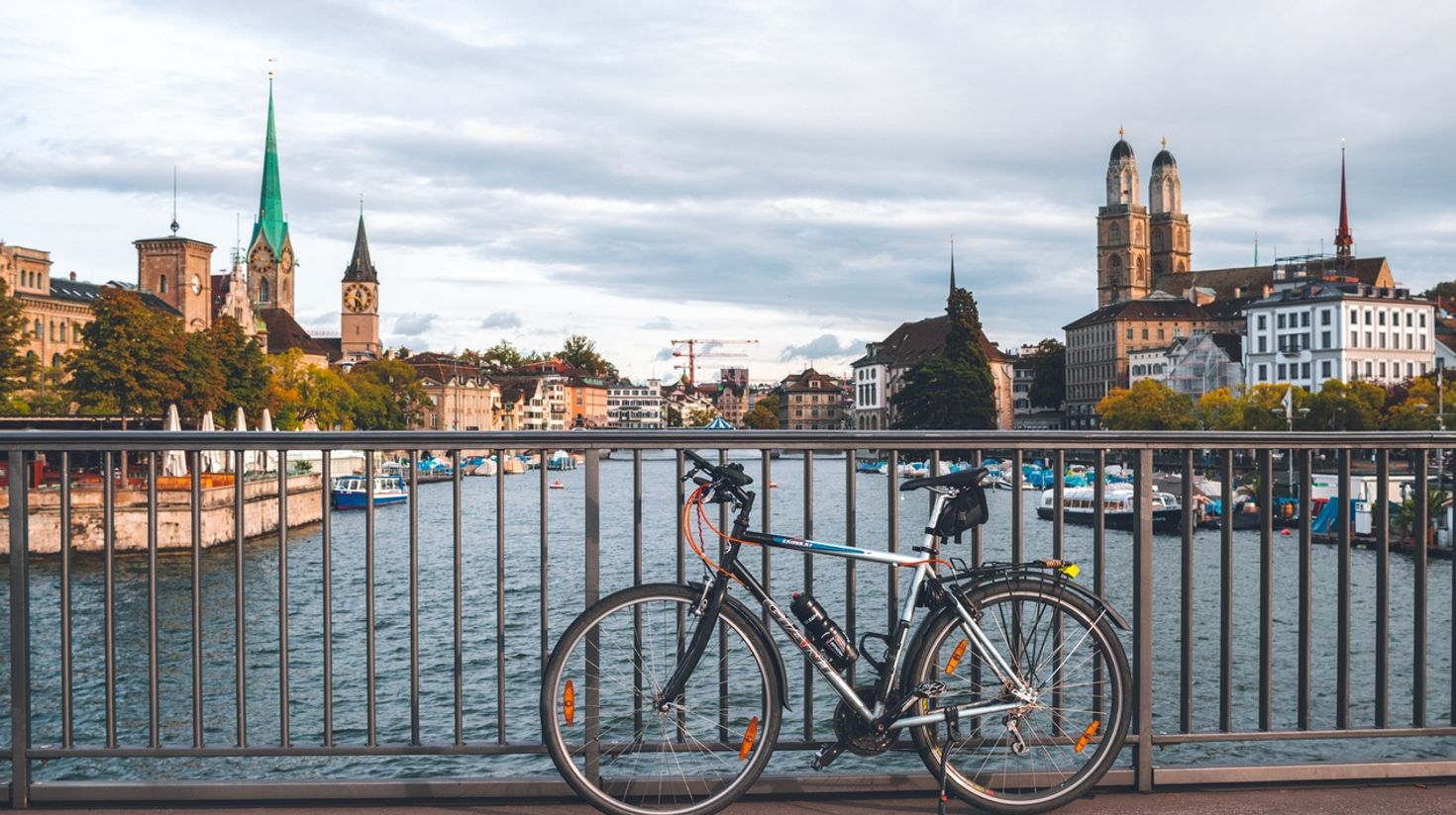 Park your cycle and enjoy the view in Zurich.