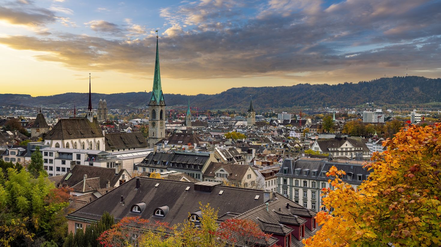 Watch the leaves turn yellow in Zurich in Switzerland in September.