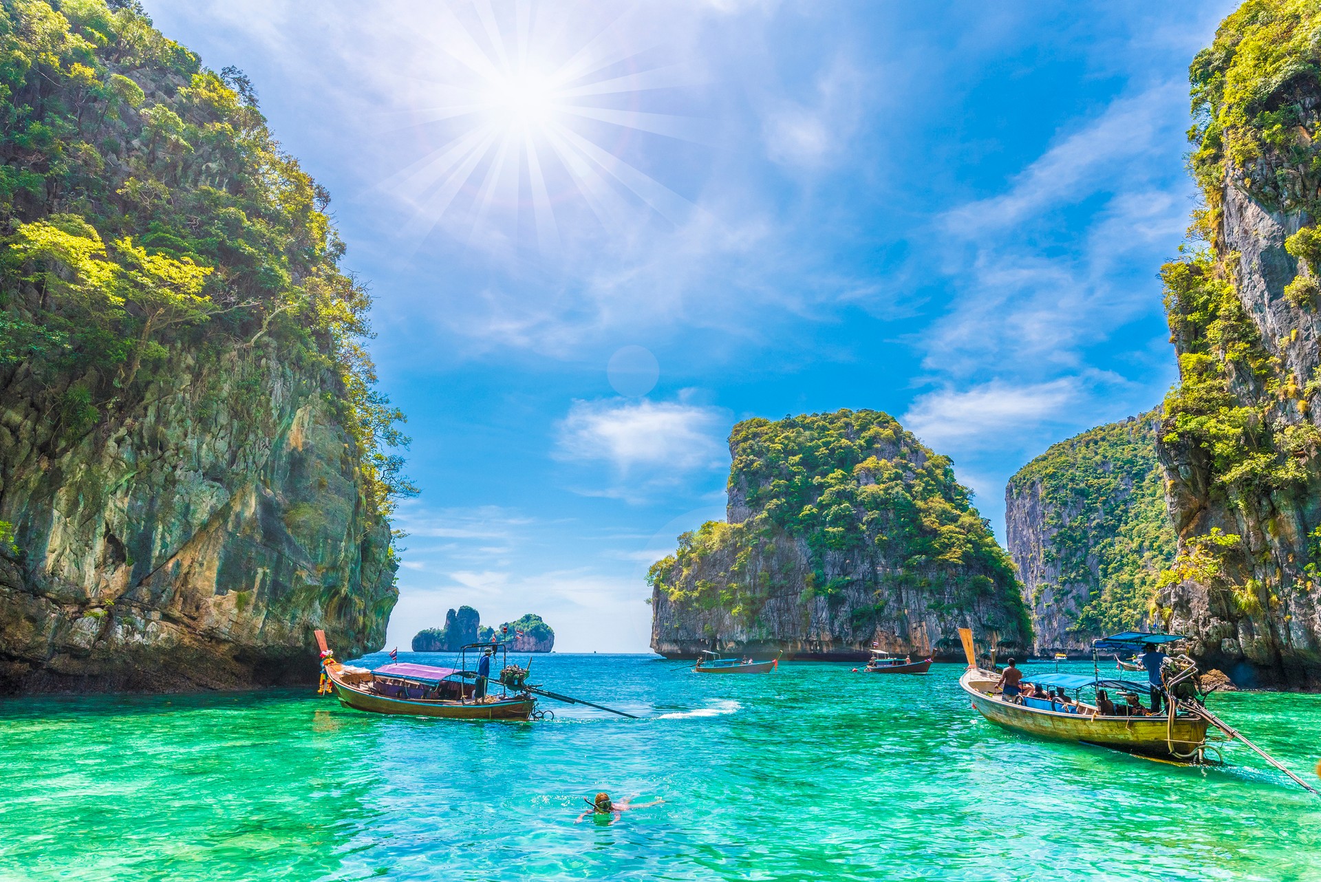 View of Loh Samah Bay, Phi Phi island, Thailand in April.