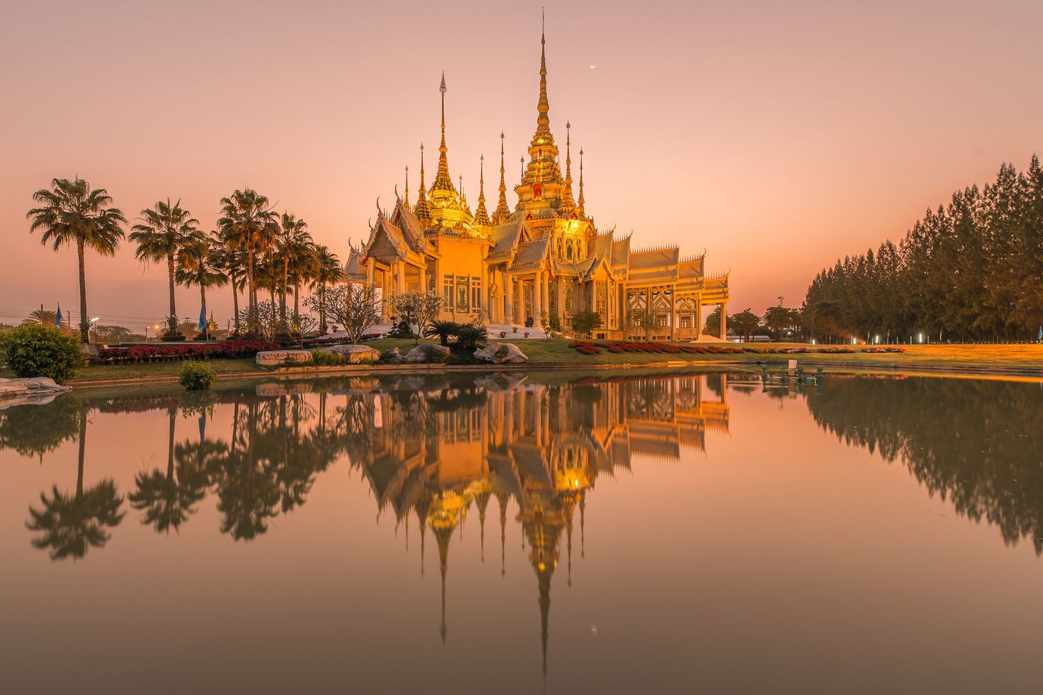 Beautiful Thai temple at twilight hour, Thailand.