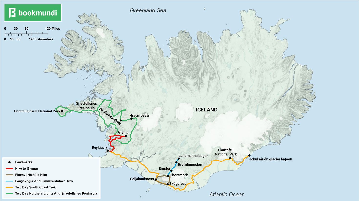 5 Treks and Hikes in Iceland map