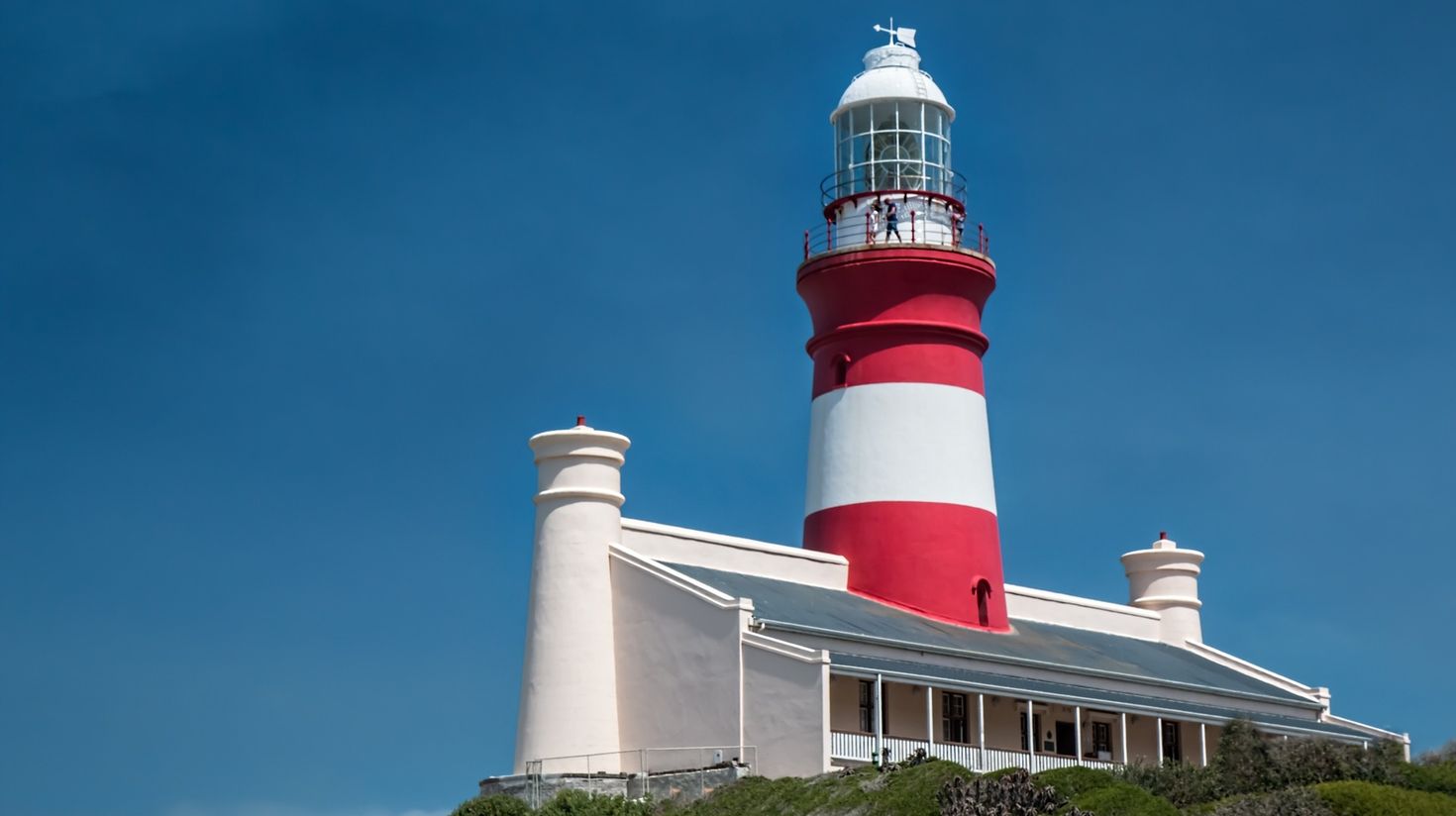 Cape Agulhas Lighthouse in Garden Route on a clear day. 
