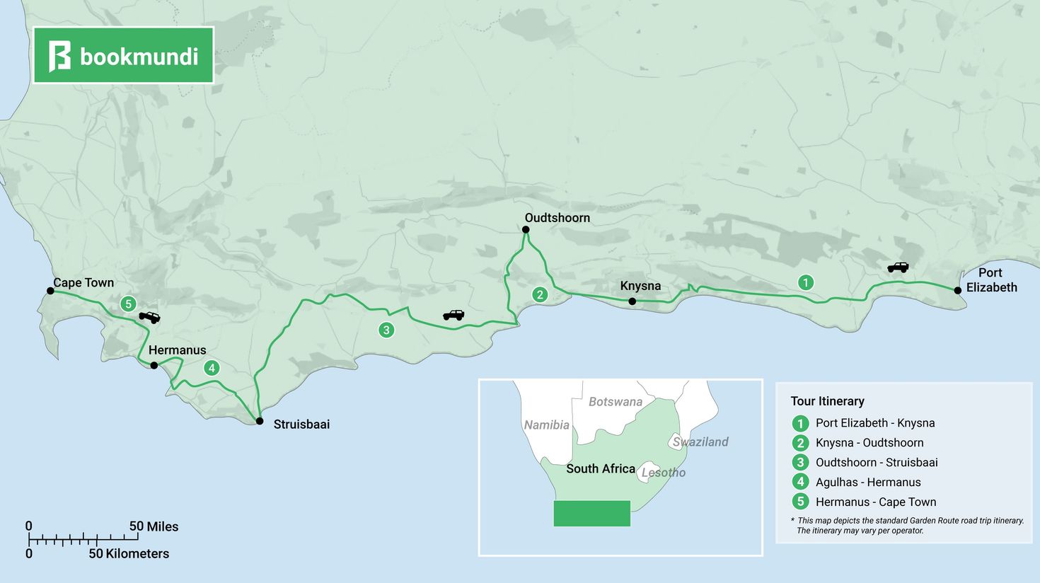 map of the Garden Route road trip
