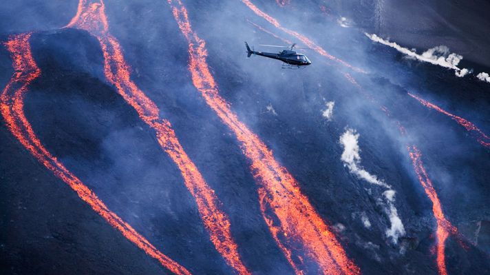A helicopter tour above a volcano in Iceland.