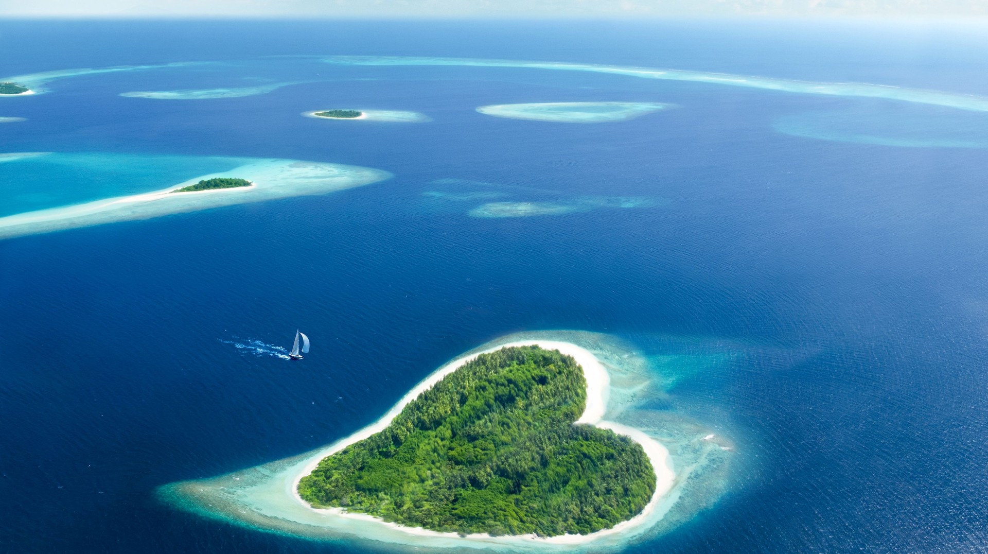 A sail boat approaching Hembadho, Maldives, in February.