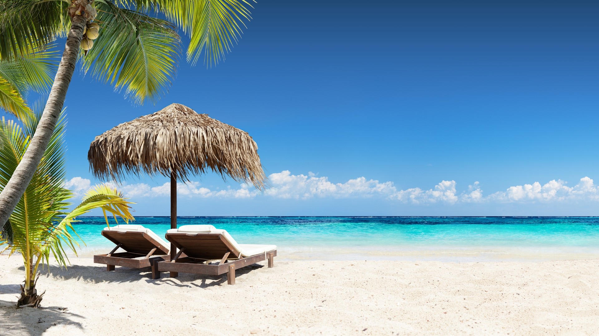Chairs placed under an umbrella in the Maldives in January.